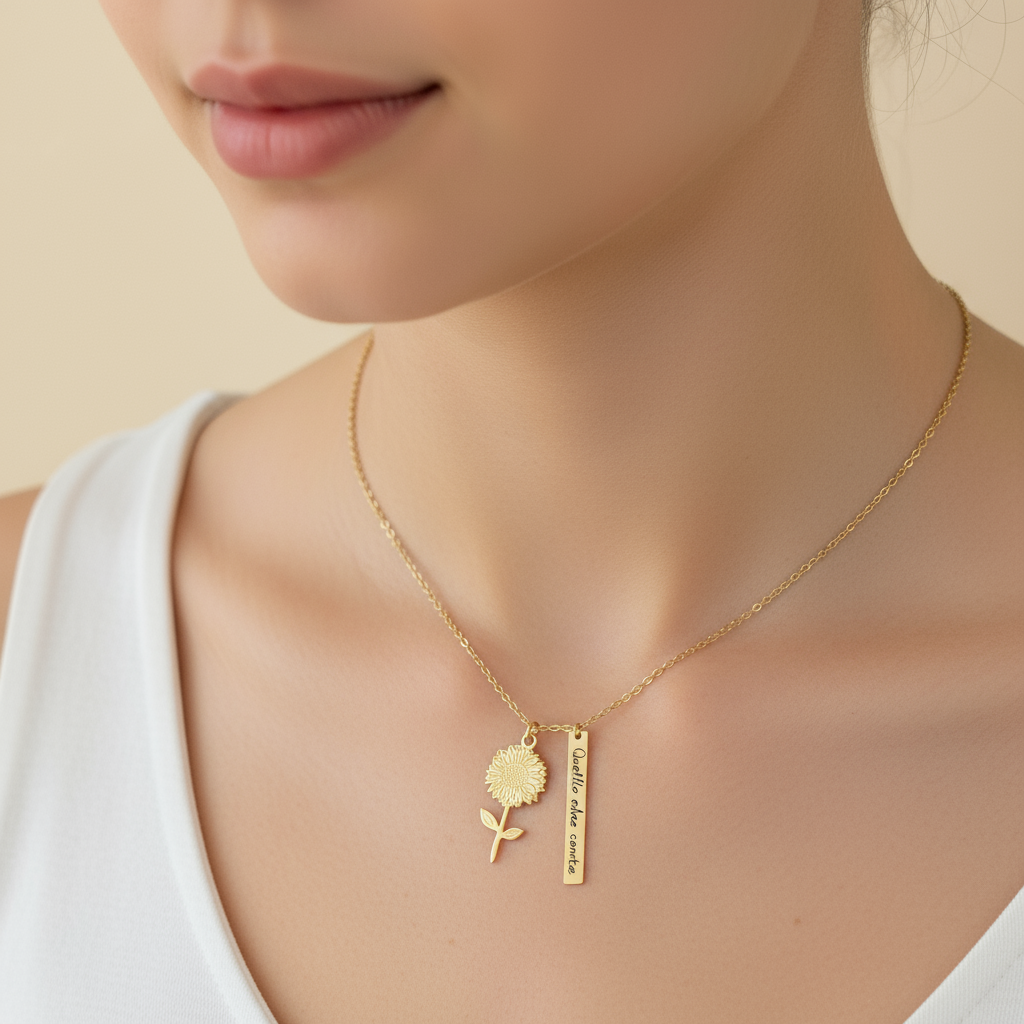 Collana “Girasole+ targhetta”