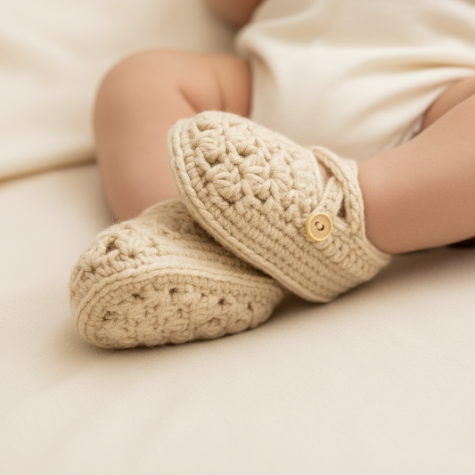 Scarpine Uncinetto in Lana Beige